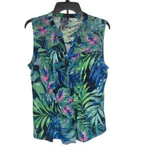 Womens Floral Print Sleeveless Blouse Top Sz L Lace Beach Tropical summer